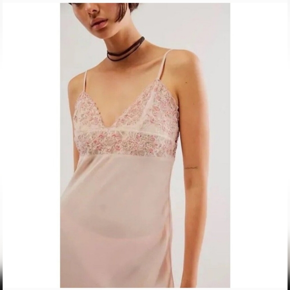 NWOT Free People Midnight Magic Pink Beaded Lace Maxi Slip Dress - Picture 2 of 4